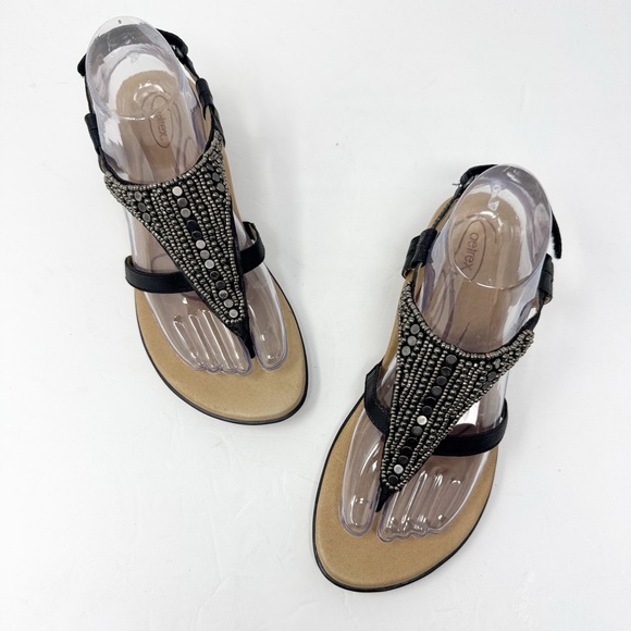 Aetrex Shoes - Aetrex Sheila Leather Beaded Sandals Black Silver Size 39 8.5
